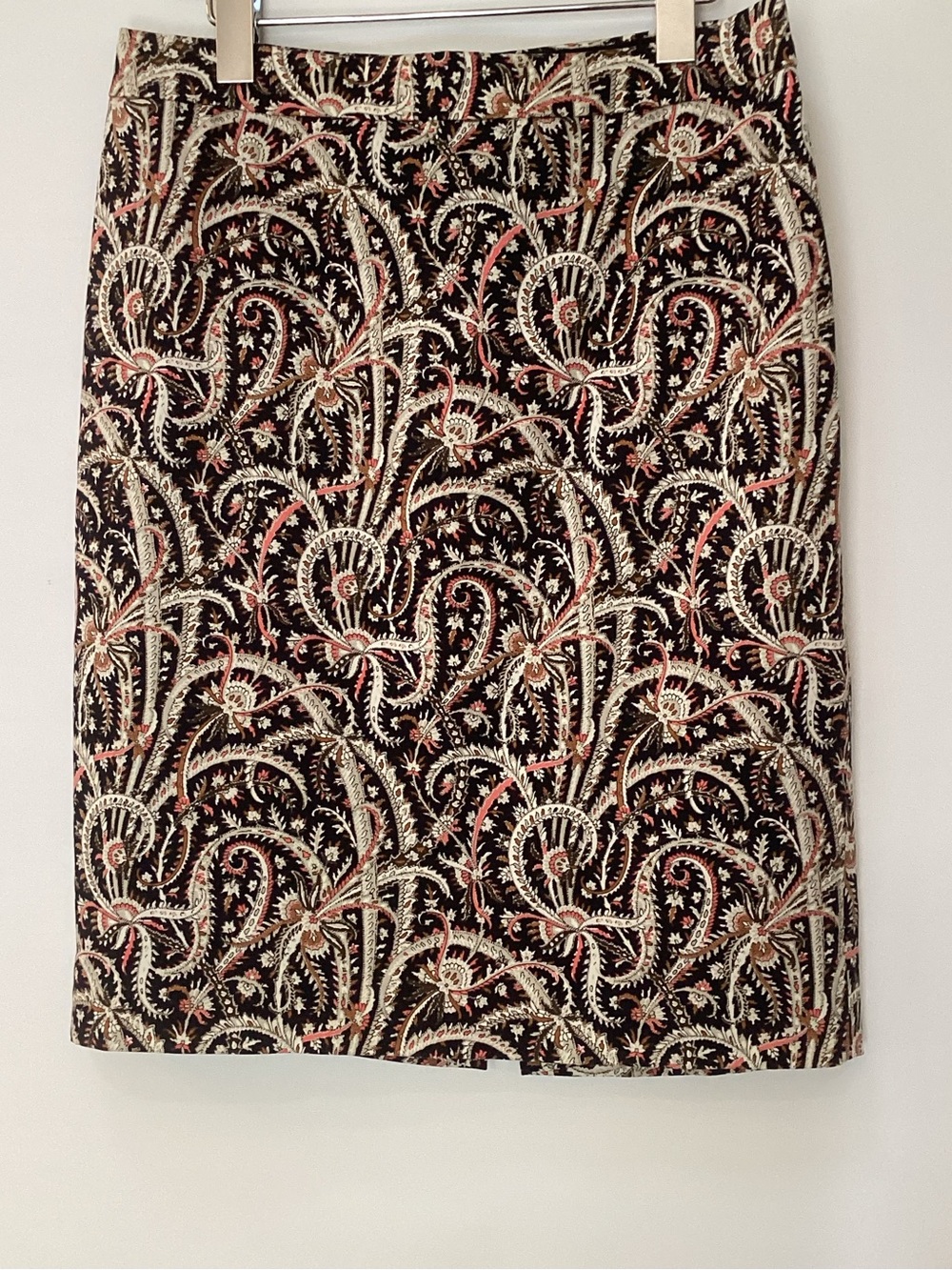 J. Crew Black Paisley-Style Pencil Skirt with Cream and Pink Accents